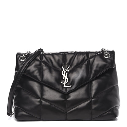 Saint Laurent Lambskin Quilted Medium Loulou Puffer Monogram Chain Satchel Black 1 of 11
