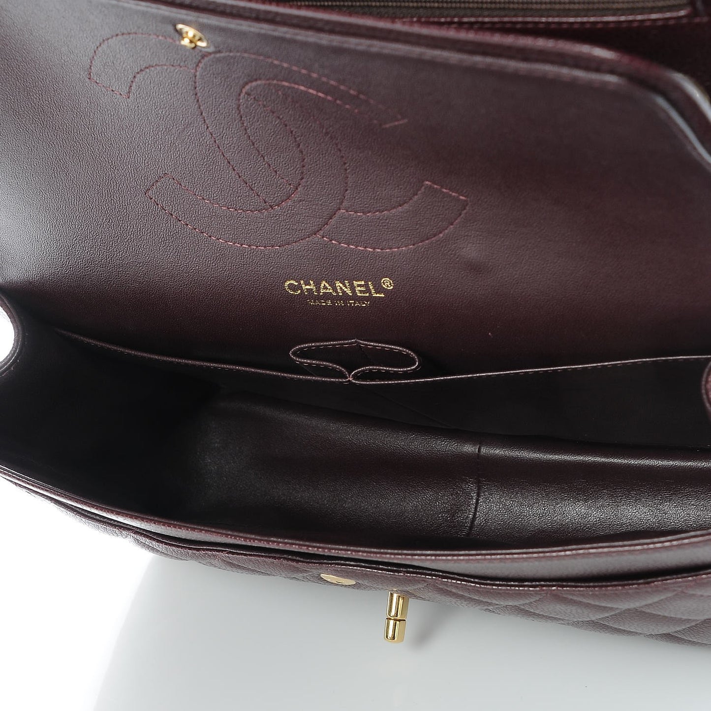 Caviar Quilted Jumbo Double Flap Burgundy