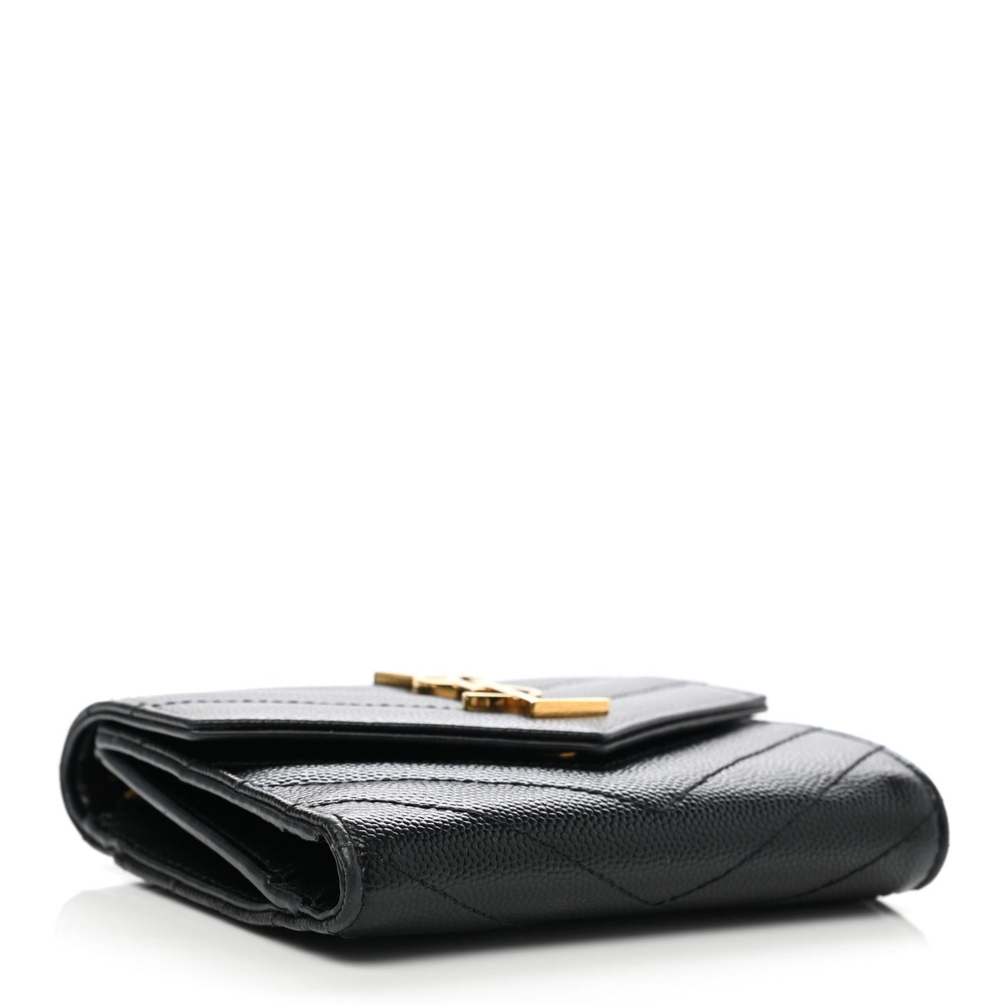 Grain De Poudre Matelasse Chevron Monogram Compact Tri Fold Wallet Black