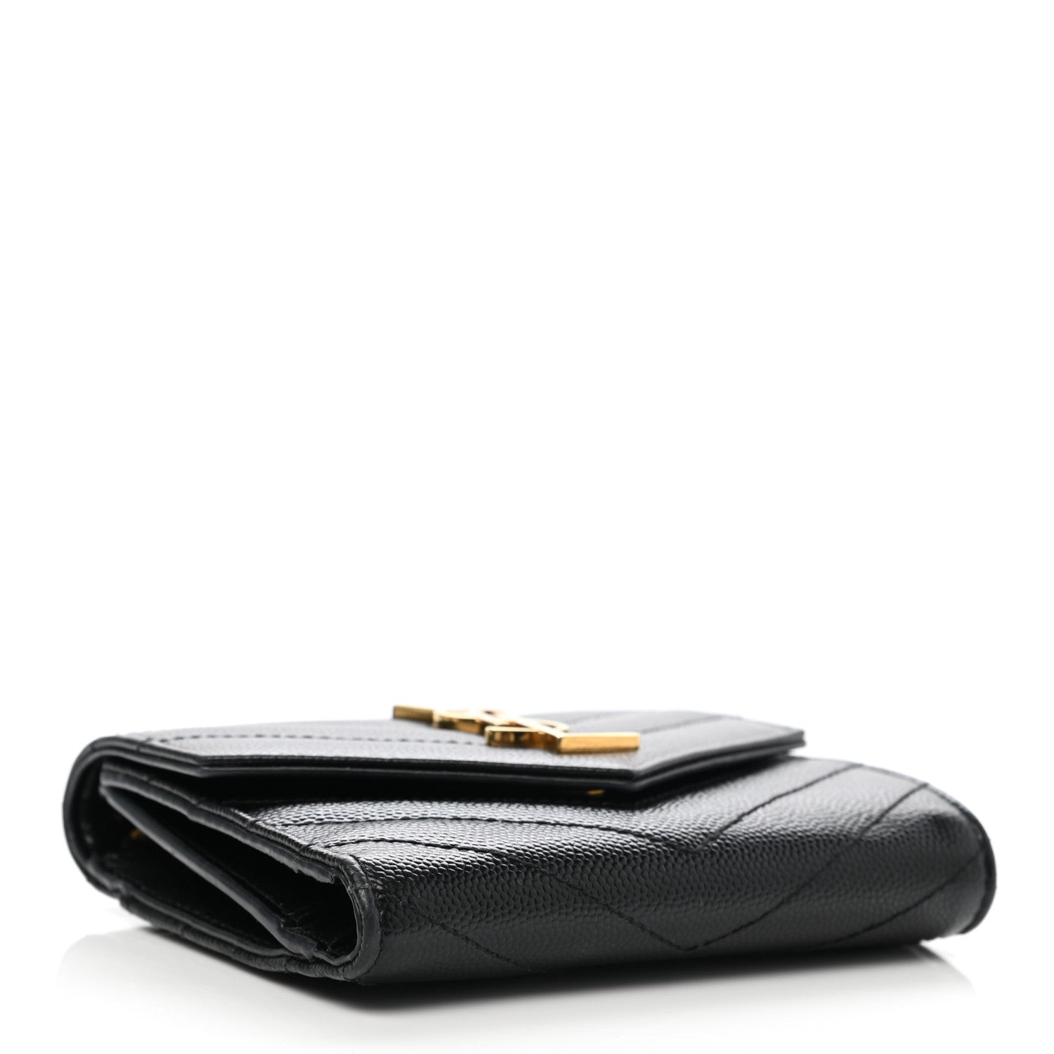 Saint Laurent Grain De Poudre Matelasse Chevron Monogram Compact Tri Fold Wallet Black 4 of 8