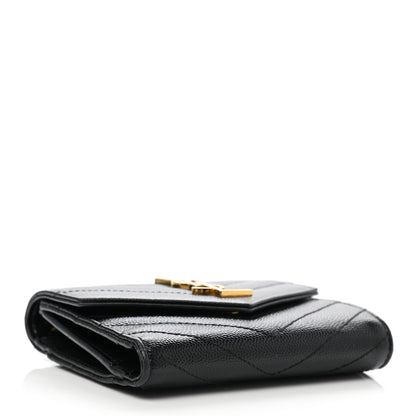 Saint Laurent Grain De Poudre Matelasse Chevron Monogram Compact Tri Fold Wallet Black 4 of 8