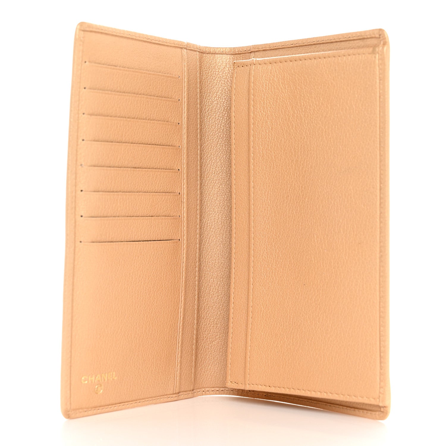 Chanel Metallic Goatskin Camellia Yen Wallet Beige 5 of 9