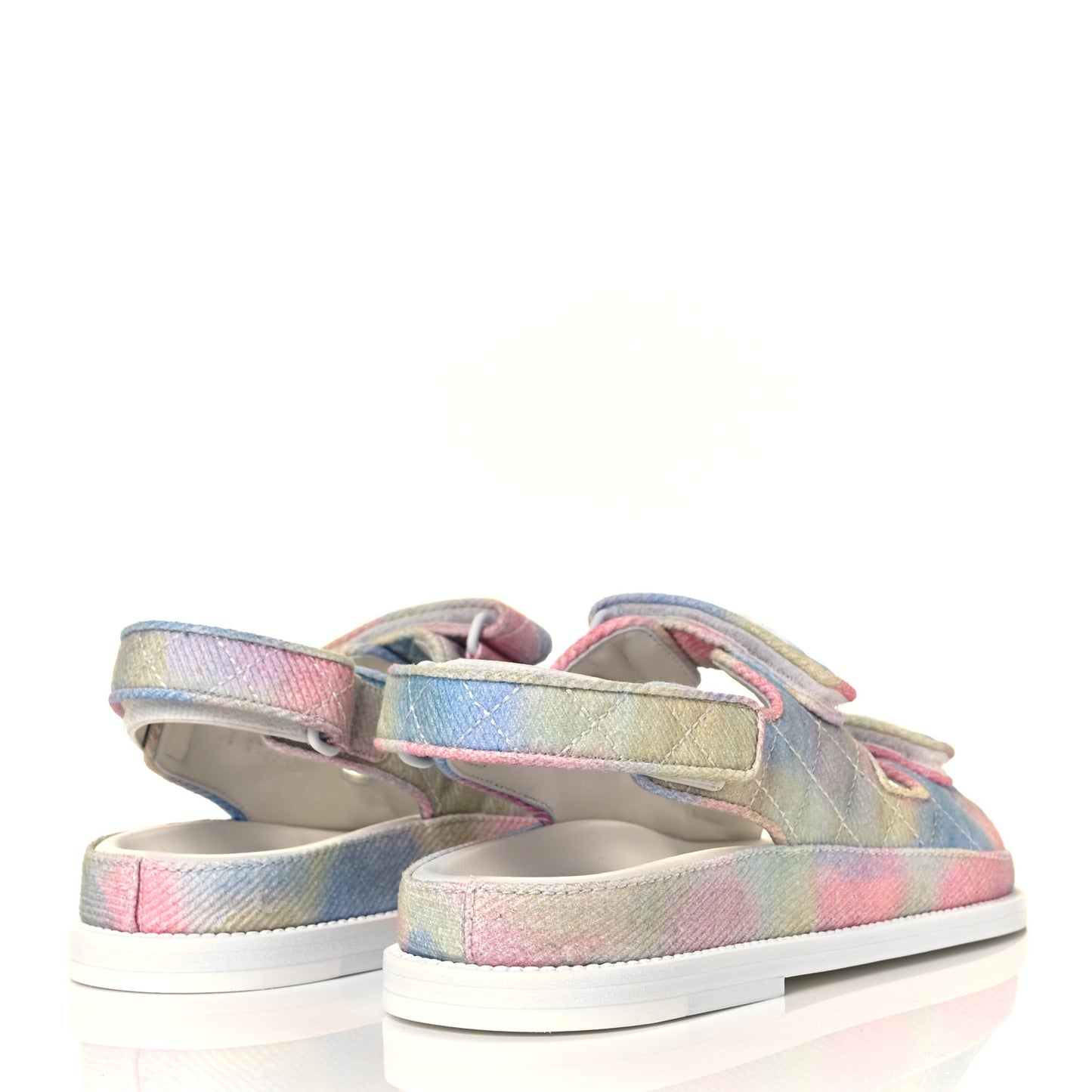 Printed Fabric Quilted Dad Sandals 36.5 Green Pink Blue
