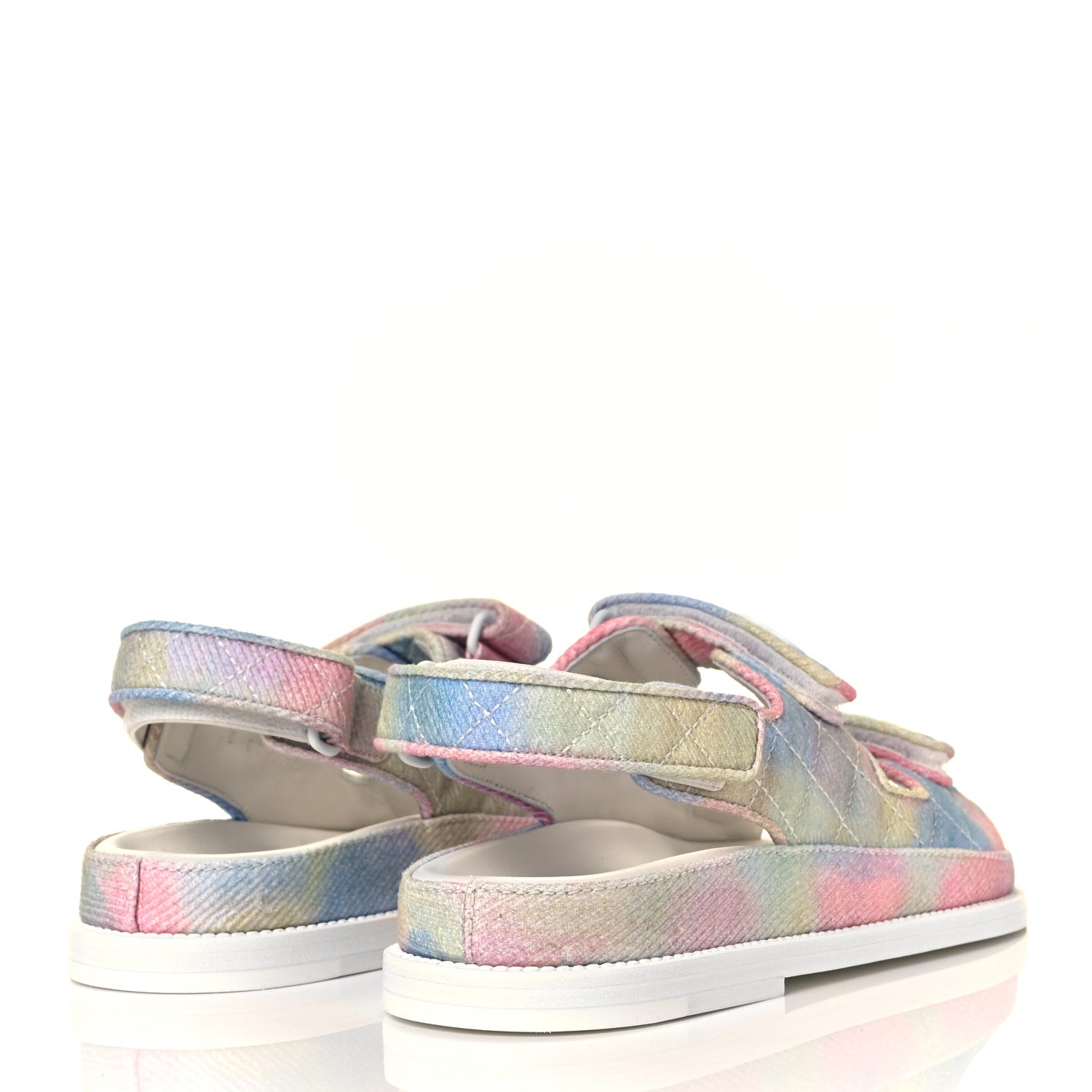 Chanel Printed Fabric Quilted Dad Sandals 36.5 Green Pink Blue 4 of 8