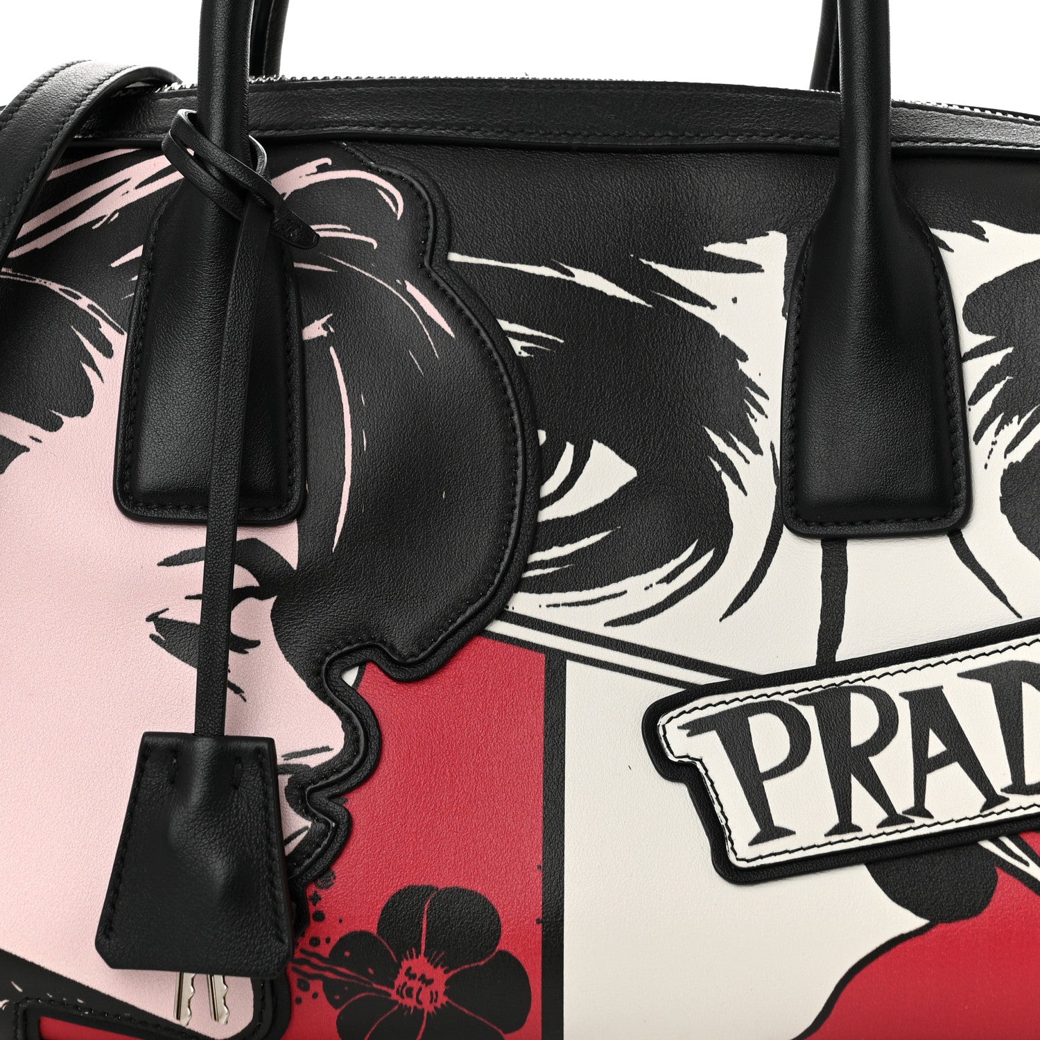 Prada Grace Lux Comic Print Bowler Bag Fuoco Black 8 of 11