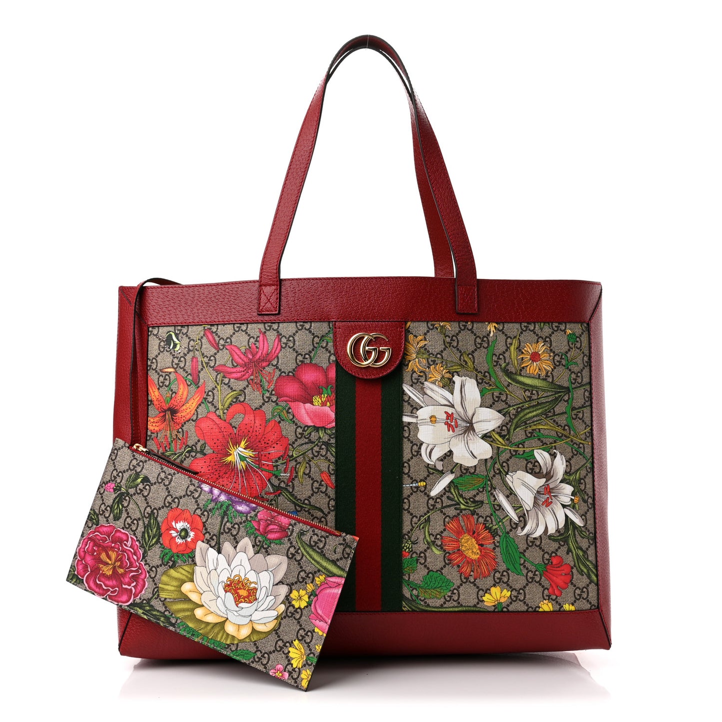 GG Supreme Monogram Flora Web Large Ophidia Tote Red