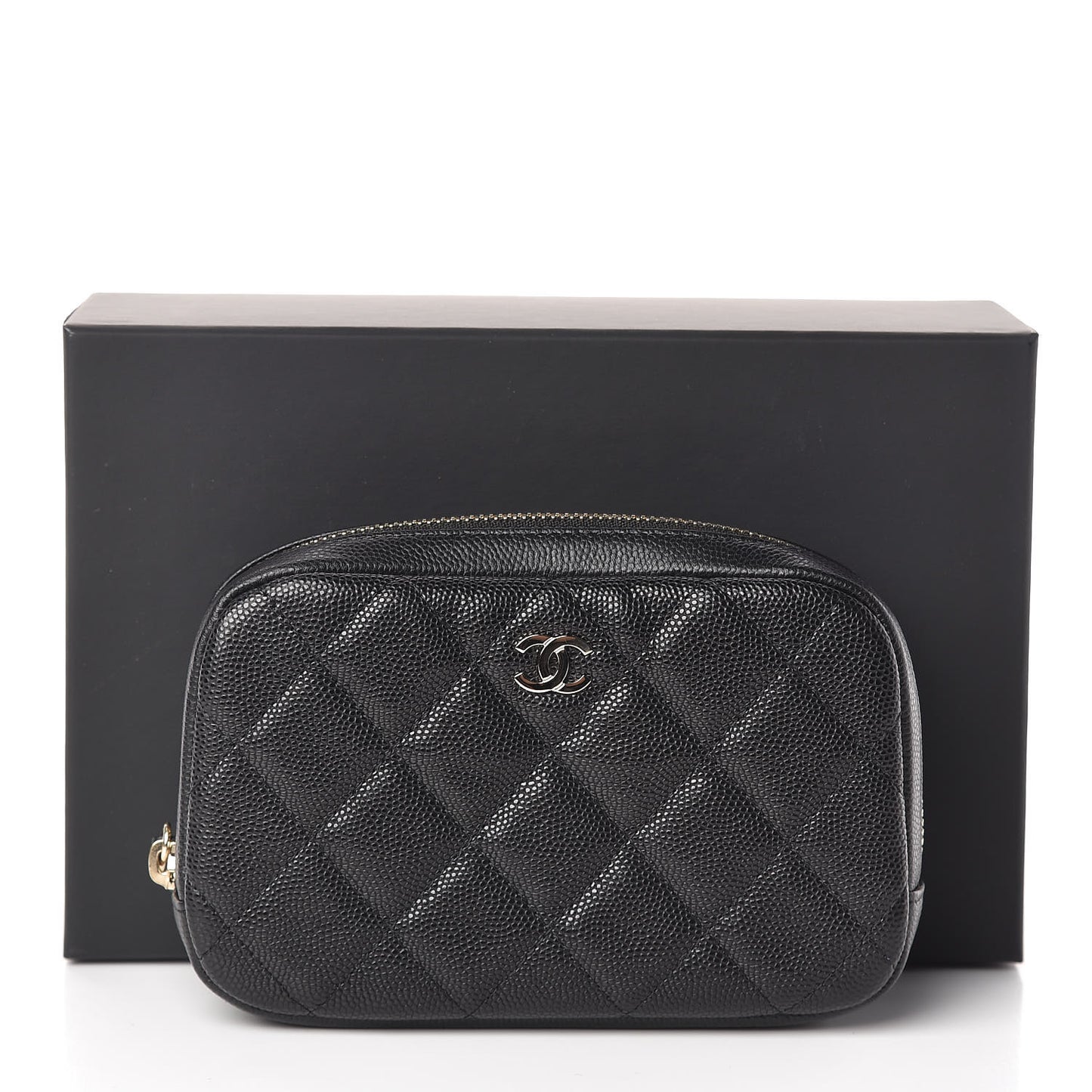 Caviar Quilted Small Curvy Pouch Cosmetic Case Black