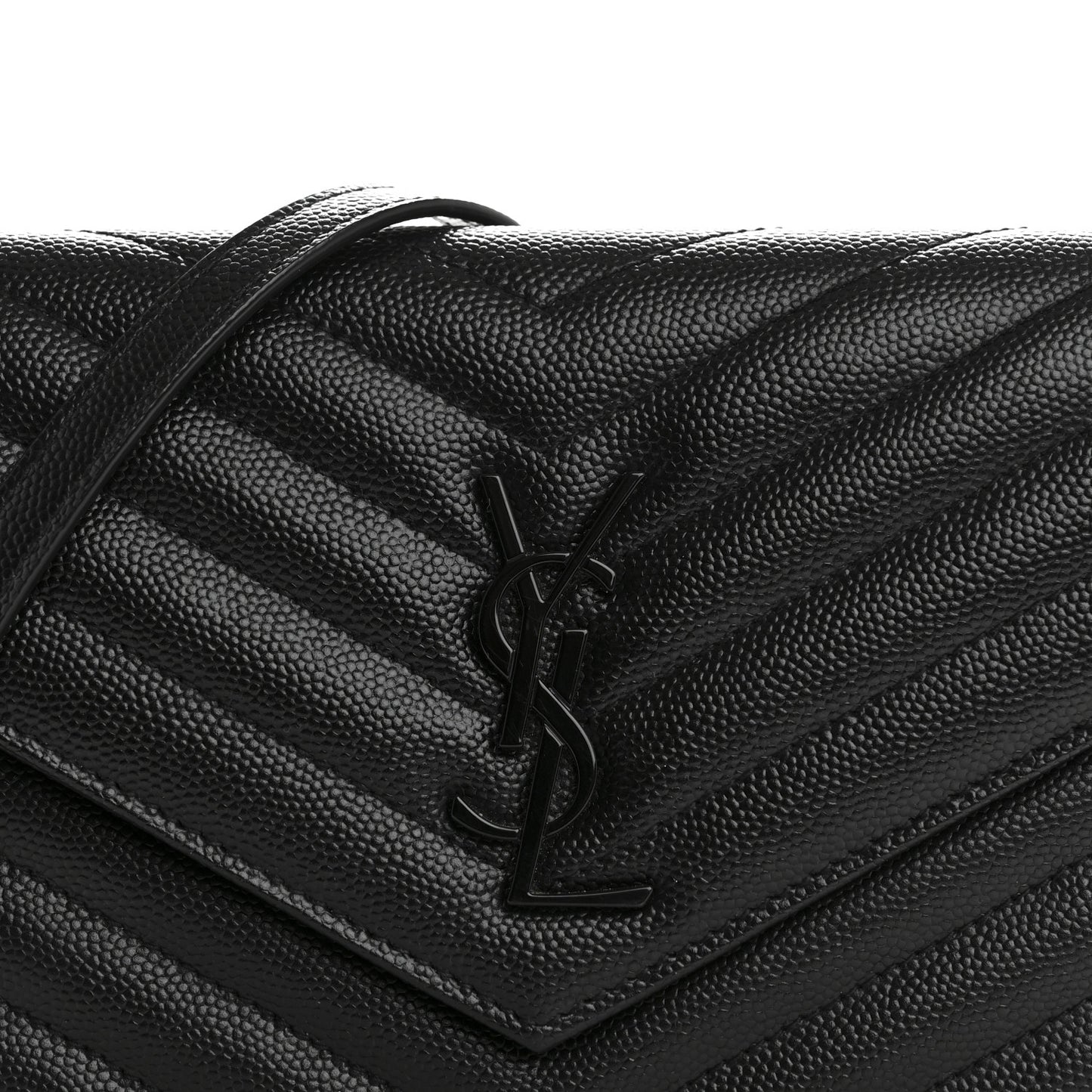 Grain De Poudre Matelasse Chevron Monogram Monochrome Envelope Chain Wallet Black