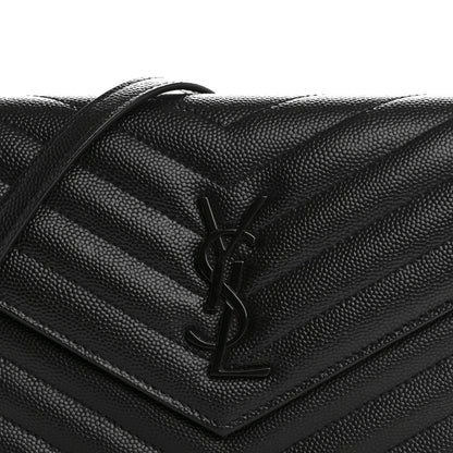 Saint Laurent Grain De Poudre Matelasse Chevron Monogram Monochrome Envelope Chain Wallet Black 8 of 12