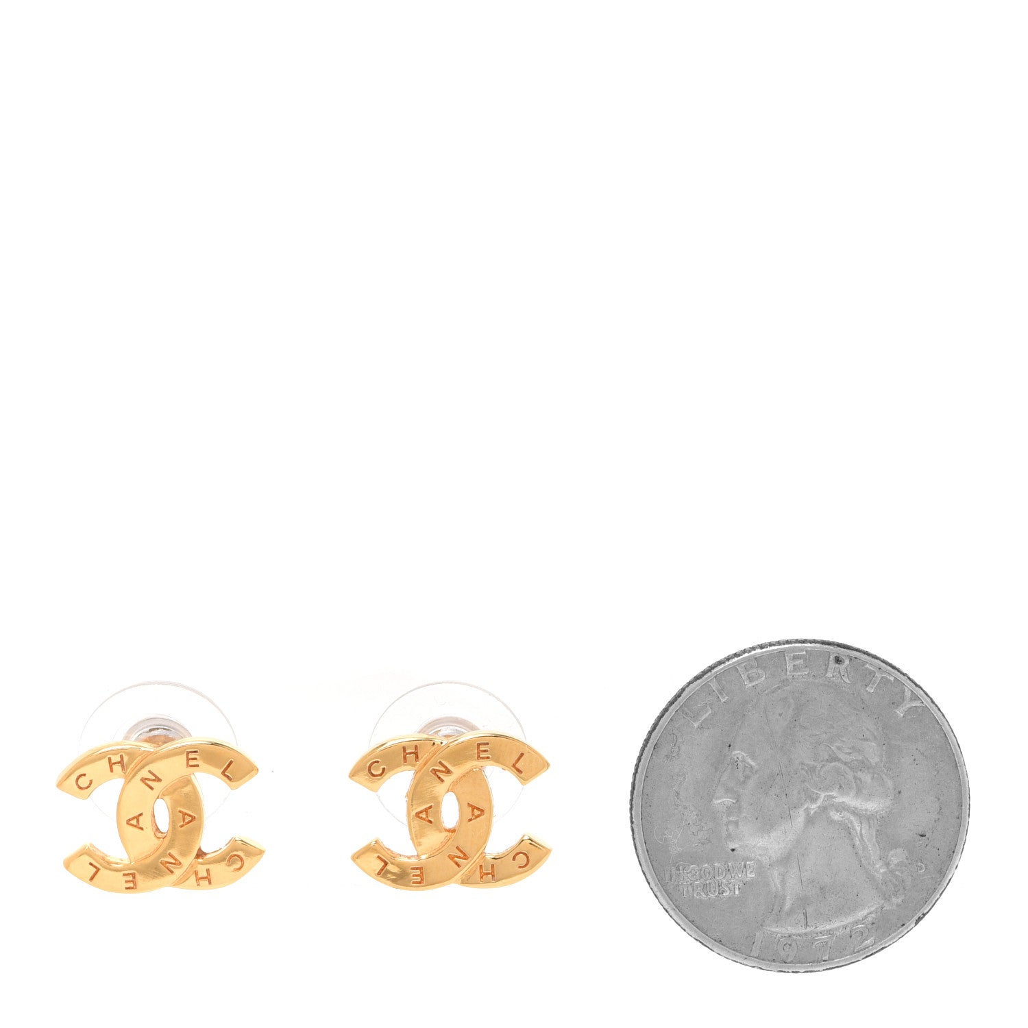 Chanel Metal CC Paris Button Stud Earrings Gold 2 of 5