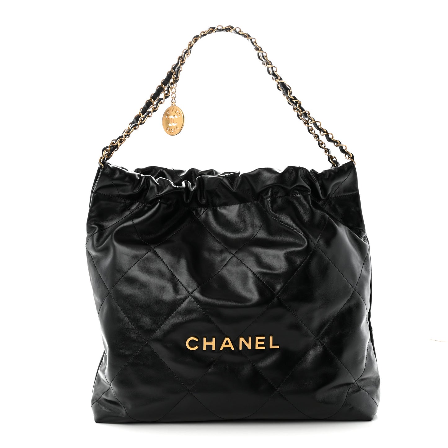 Shiny Calfskin Quilted Chanel 22 Black