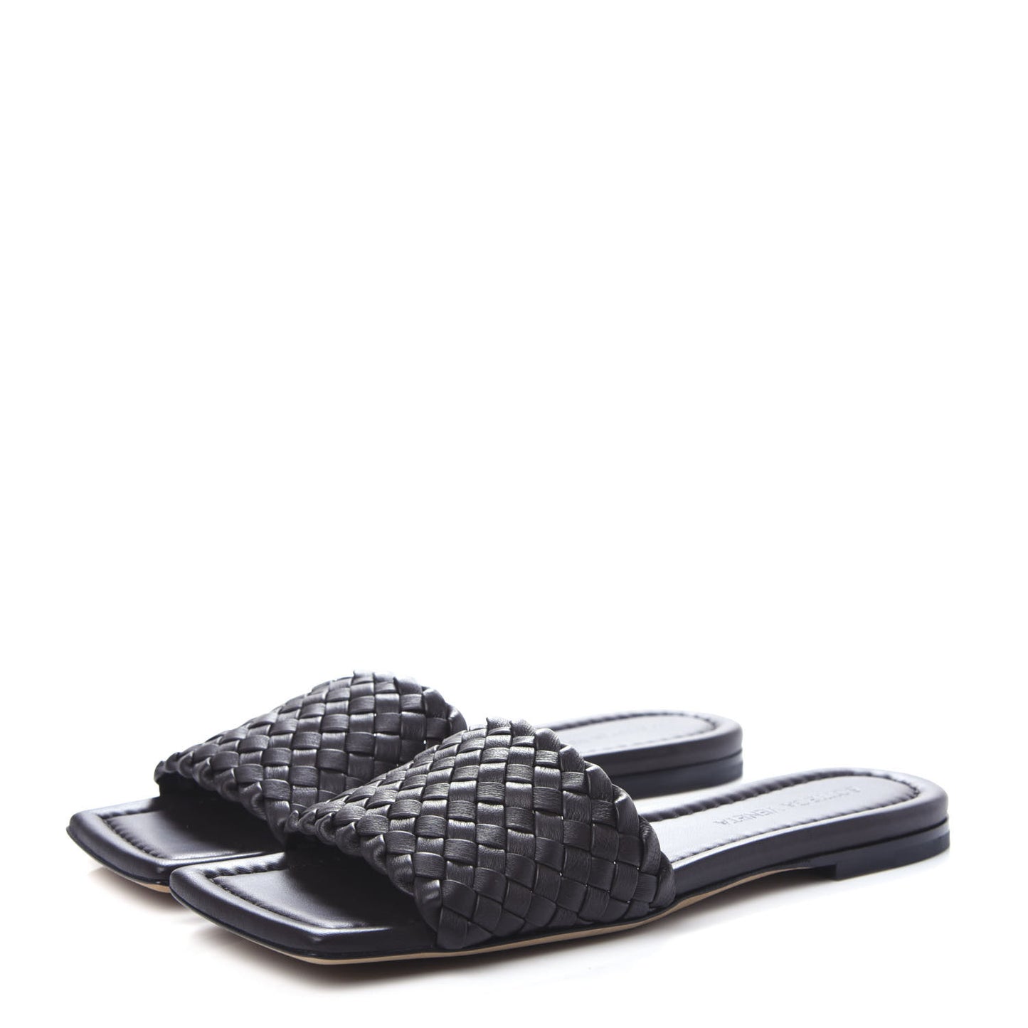 Nappa Intrecciato Squared Toe Flat Sandals 36 Espresso