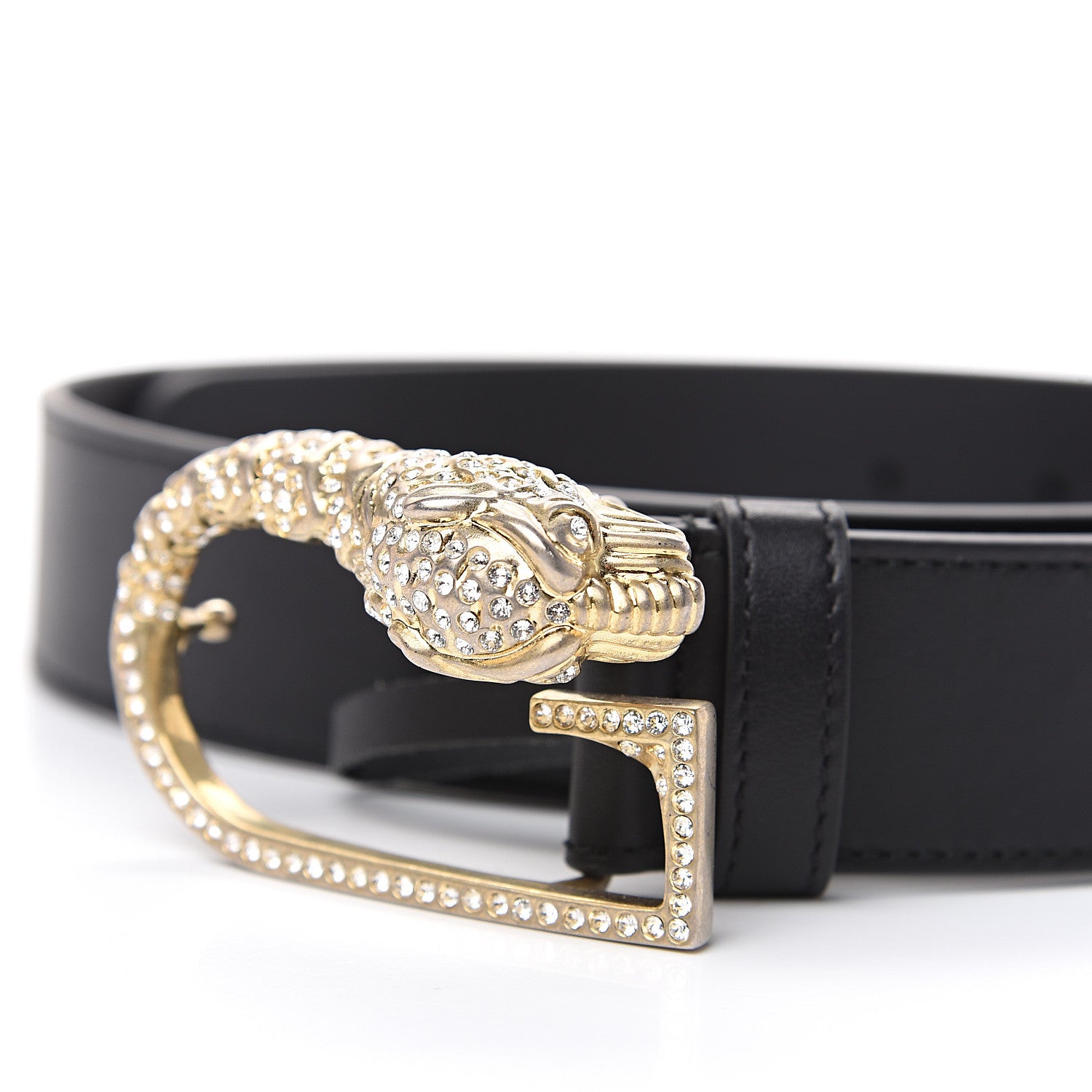 Gucci Moon Calfskin Crystal Tiger Head G Buckle 35mm Belt 85 34 Black 5 of 6