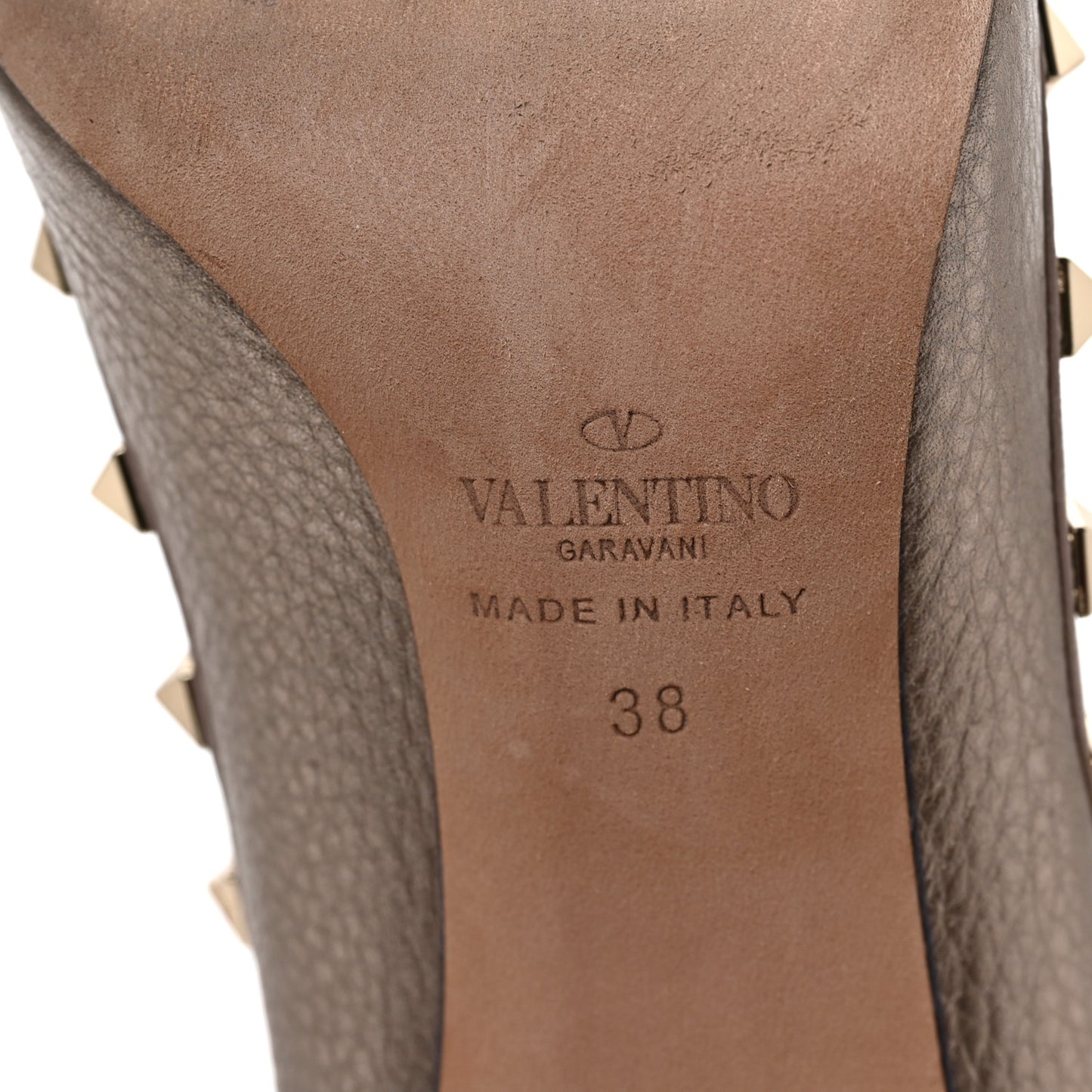 Metallic Pebbled Calfskin Rockstud 100mm Pumps 38 Sasso Poudre