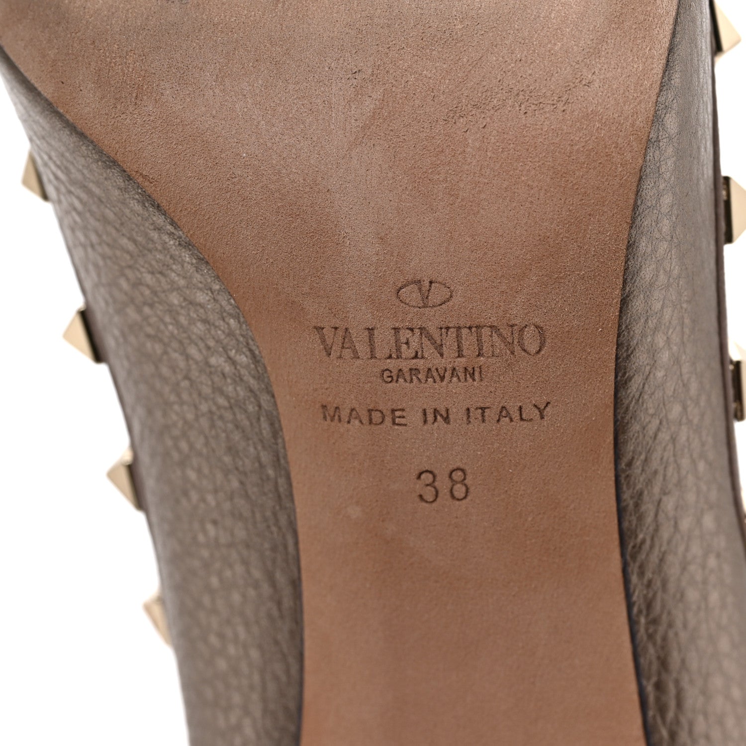 Valentino Garavani Metallic Pebbled Calfskin Rockstud 100mm Pumps 38 Sasso Poudre 6 of 8