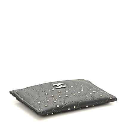 Chanel Lambskin Crystal Camellia Embossed Card Holder Black 3 of 9