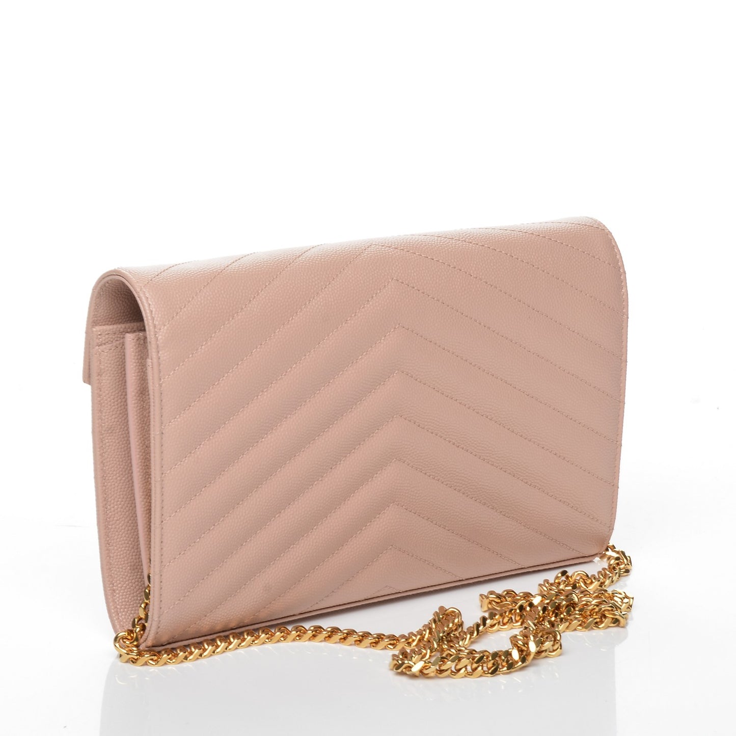 Grain De Poudre Matelasse Chevron Monogram Chain Wallet Pale Pink