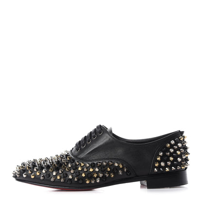 Christian Louboutin Calfskin Studded Womens Oxfords 38 Blackn Gold 1 of 11