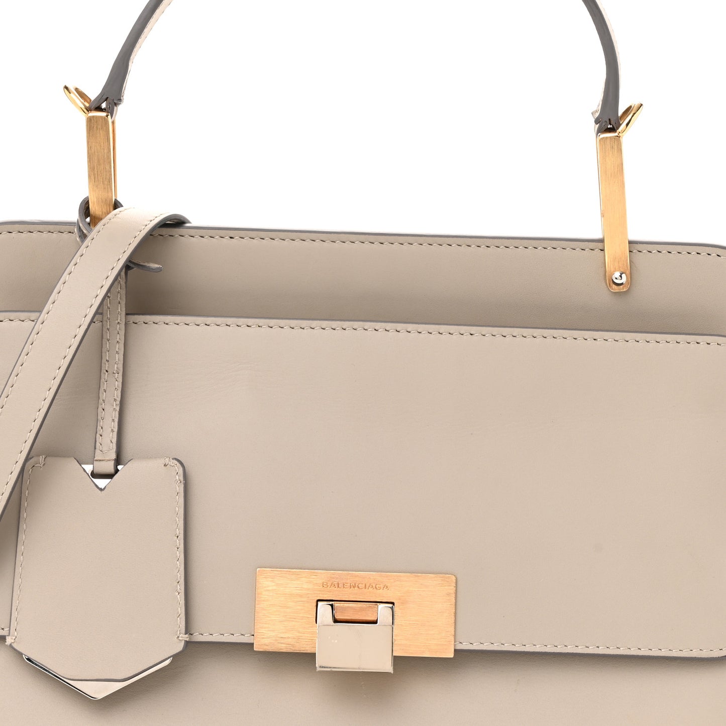 Smooth Calfskin Le Dix S Cartable Shoulder Bag Pearl Grey