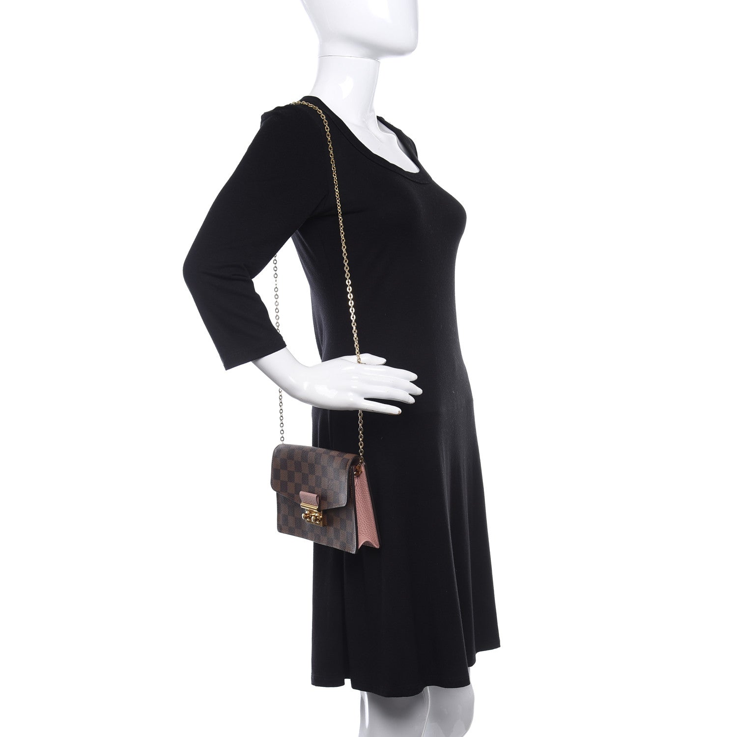 Louis Vuitton Damier Ebene Croisette Chain Wallet Magnolia 2 of 11