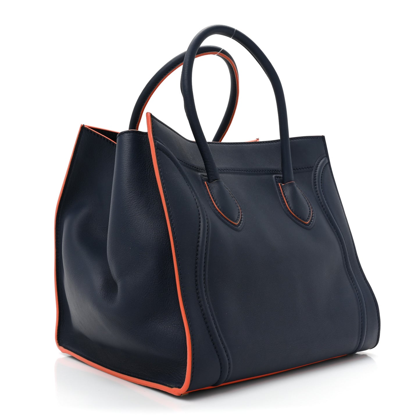 Supple Calfskin Large Phantom Luggage Navy Blue Orange