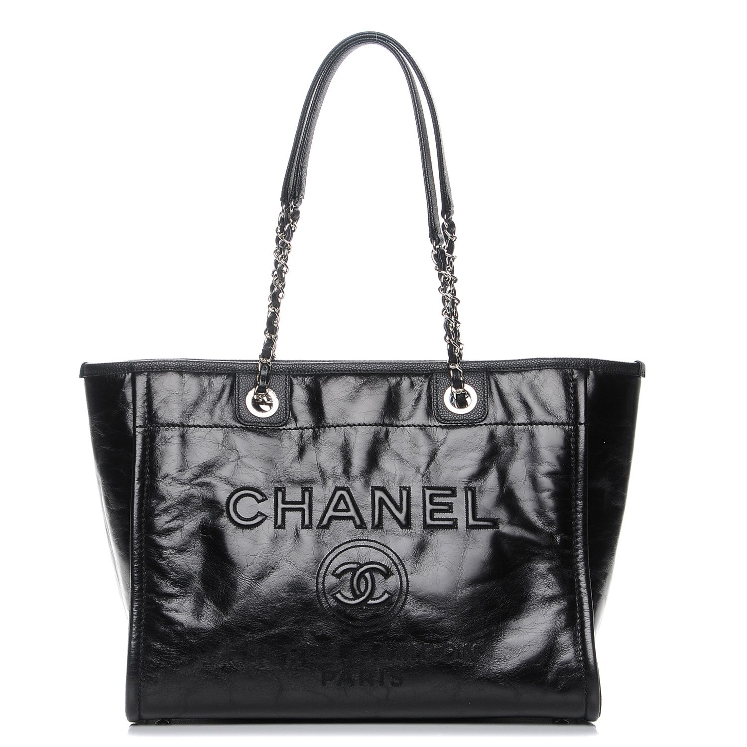 Chanel Glazed Calfskin Small Deauville Tote Black 1 of 8