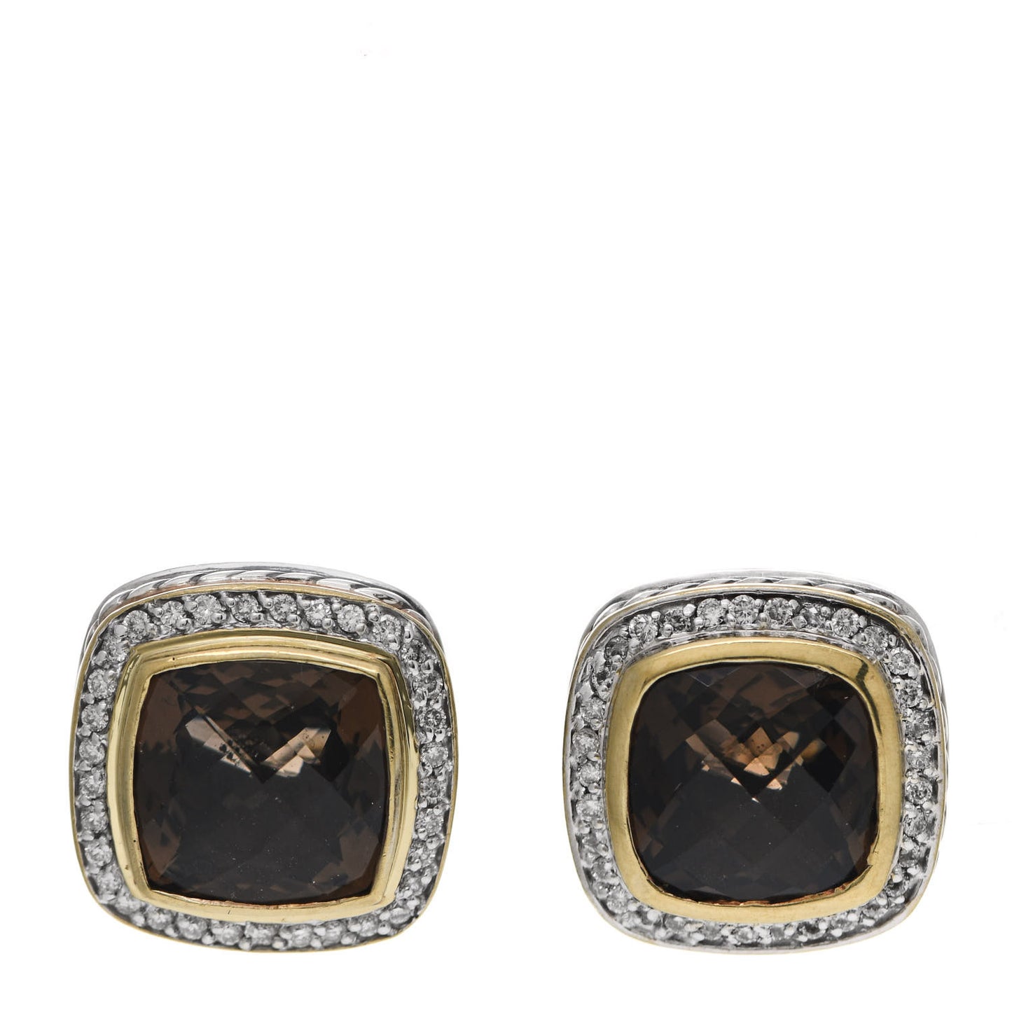 Sterling Silver 18K Yellow Gold Diamond Smoky Quartz 11mm Albion Earrings