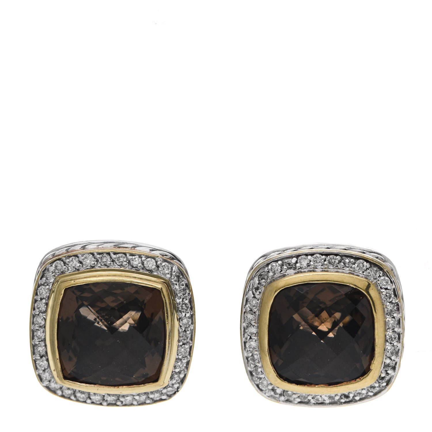 David Yurman Sterling Silver 18K Yellow Gold Diamond Smoky Quartz 11mm Albion Earrings 1 of 4