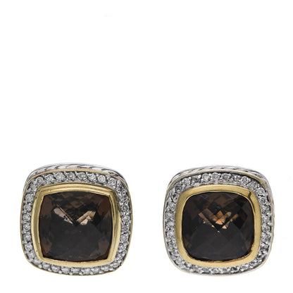 David Yurman Sterling Silver 18K Yellow Gold Diamond Smoky Quartz 11mm Albion Earrings 1 of 4