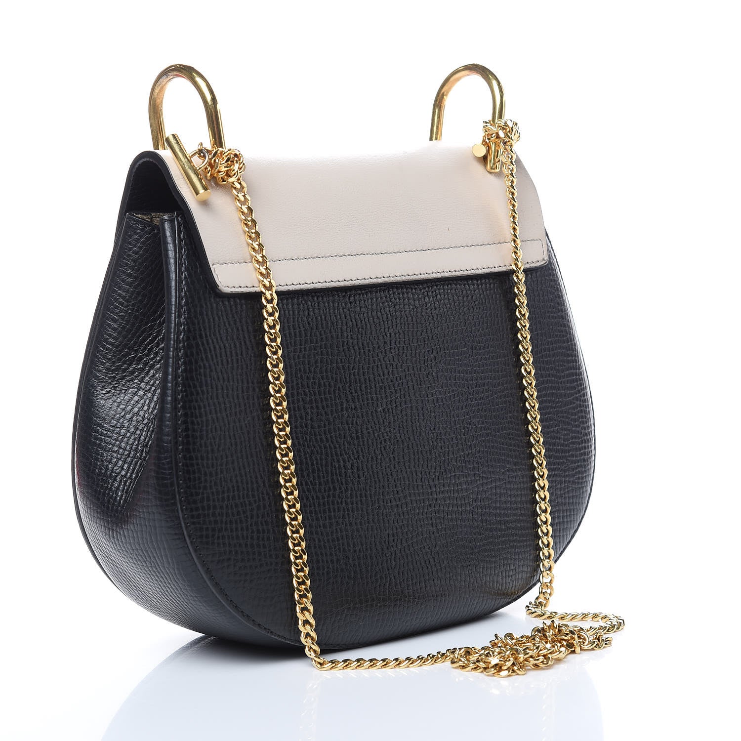 Chloe Grained Calfskin Lambskin Bi-Color Drew Shoulder Bag Black Powder Beige 3 of 10