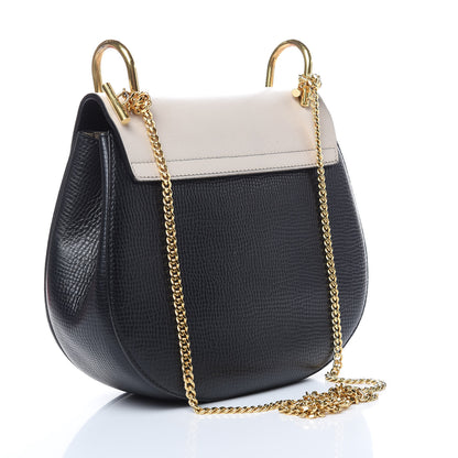 Chloe Grained Calfskin Lambskin Bi-Color Drew Shoulder Bag Black Powder Beige 3 of 10