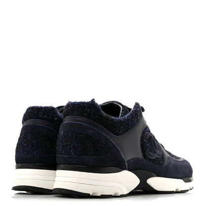 Chanel Tweed Suede Womens CC Sneakers 37.5 Black Blue 5 of 9