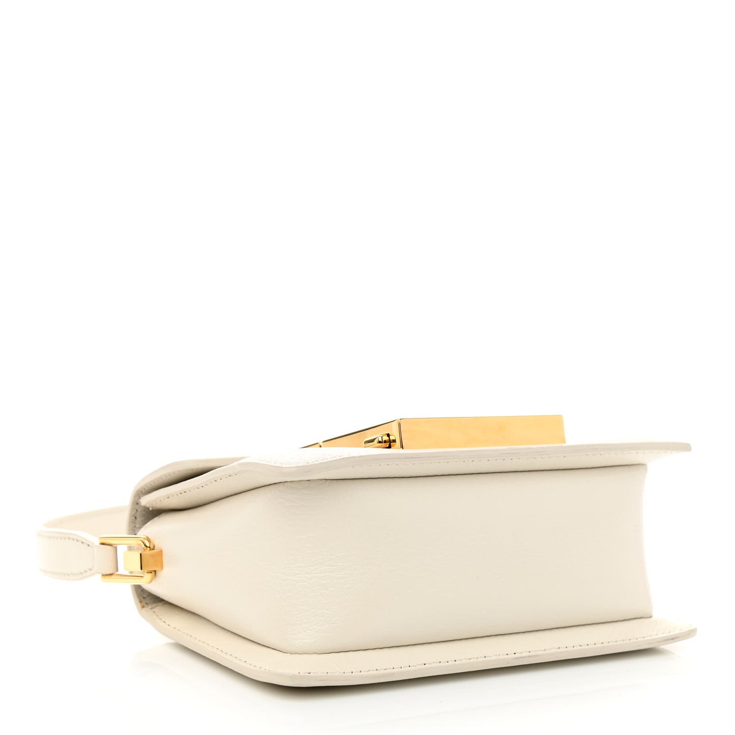 Shiny Goatskin Mini T Clasp Shoulder Bag White