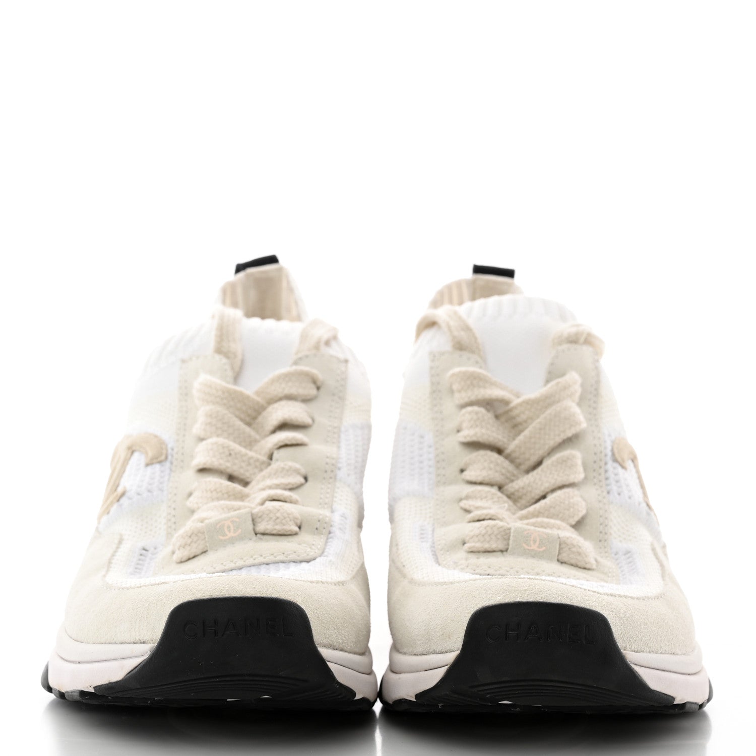 Chanel Mesh Suede Fabric Womens CC Sneakers 40 White Ivory Light Beige 2 of 18