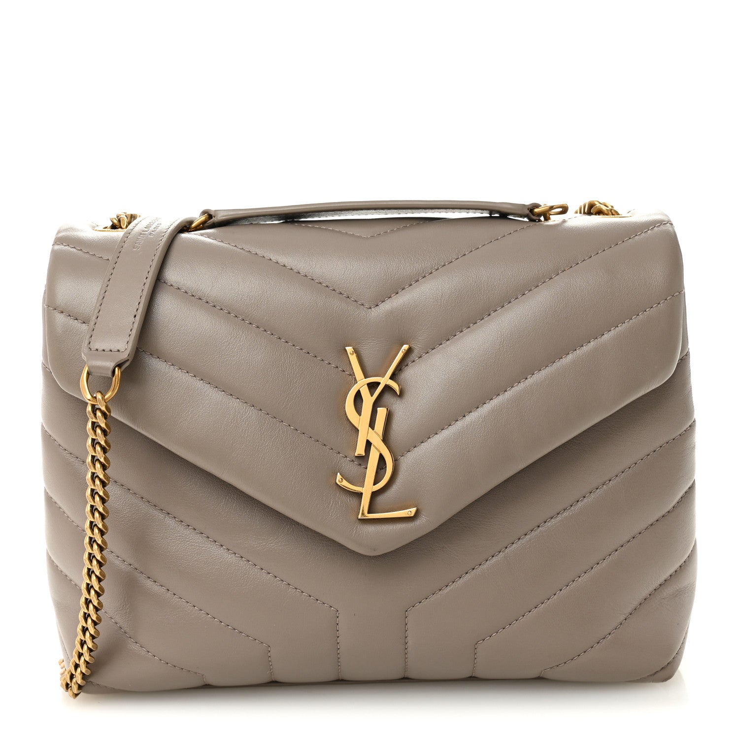 Saint Laurent Calfskin Y Quilted Monogram Small Loulou Chain Satchel Greyish Brown 1 of 11