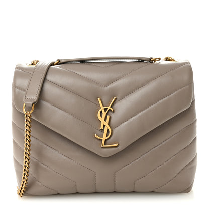 Saint Laurent Calfskin Y Quilted Monogram Small Loulou Chain Satchel Greyish Brown 1 of 11