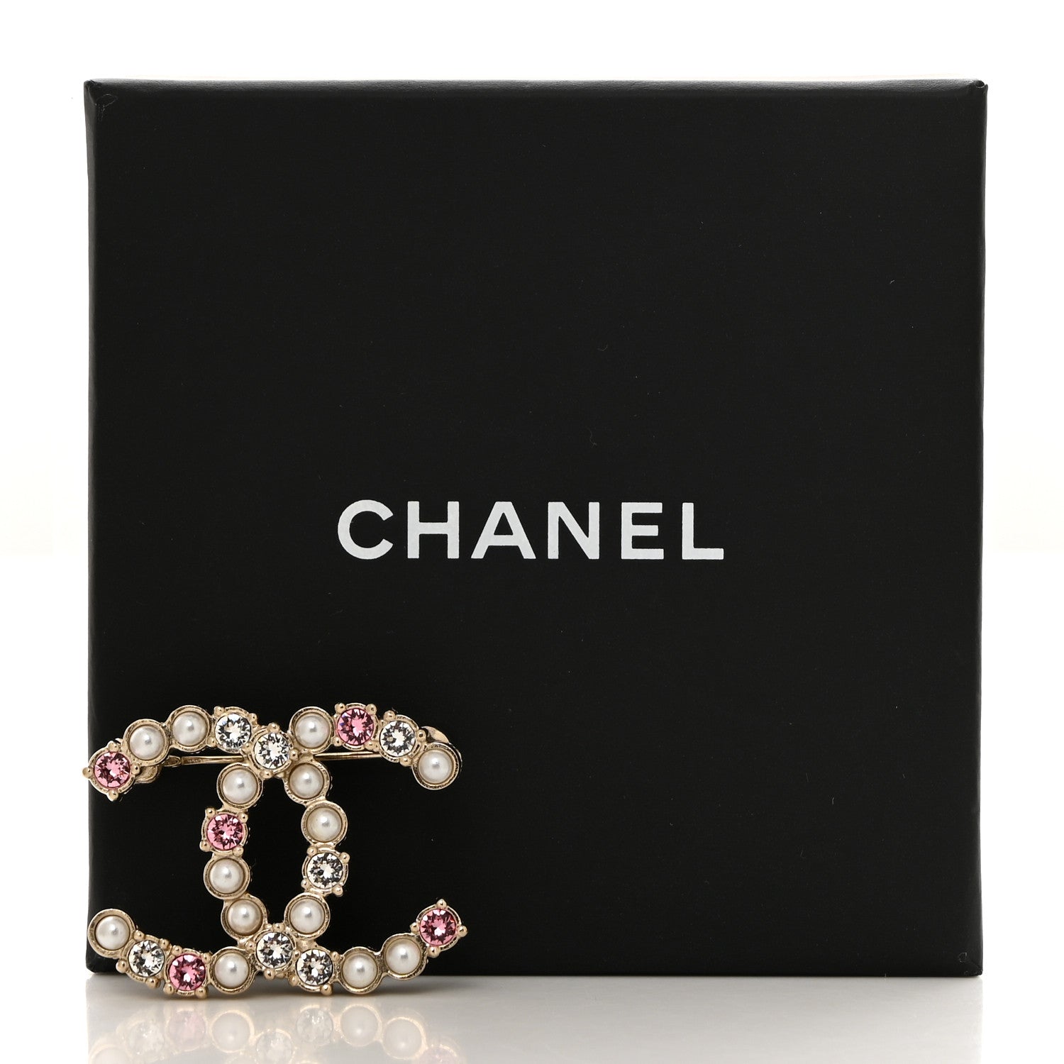 Chanel Pearl Crystal CC Brooch Gold Pink 5 of 5