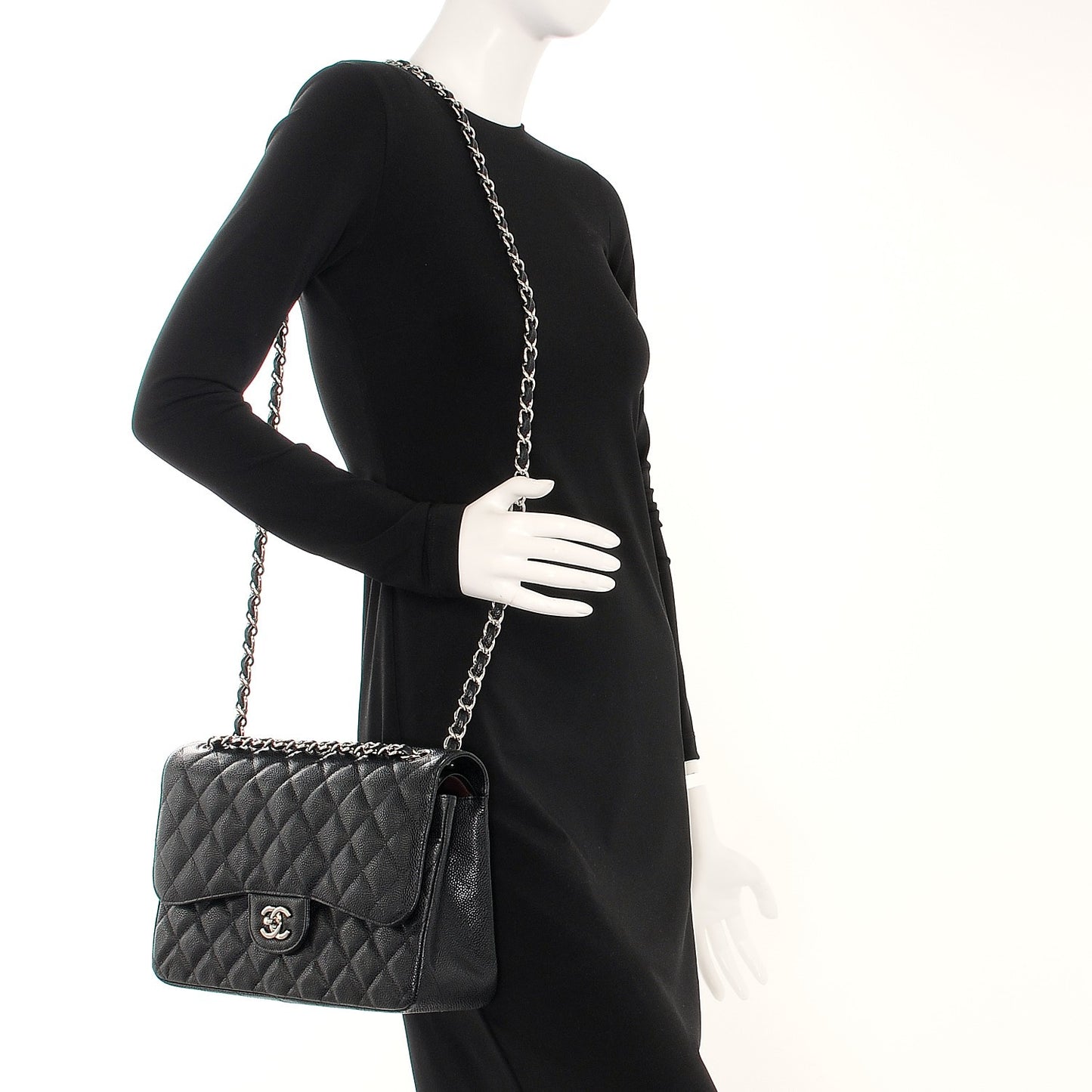 Caviar Quilted Jumbo Double Flap Black