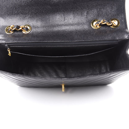 Chanel Caviar Chevron Quilted Maxi Single Flap Black 7 of 14