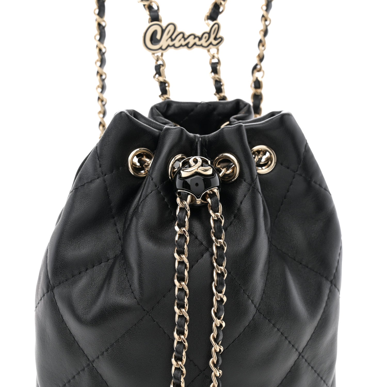 Chanel Shiny Lambskin Quilted Drawstring Backpack Black 8 of 13