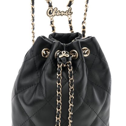 Chanel Shiny Lambskin Quilted Drawstring Backpack Black 8 of 13