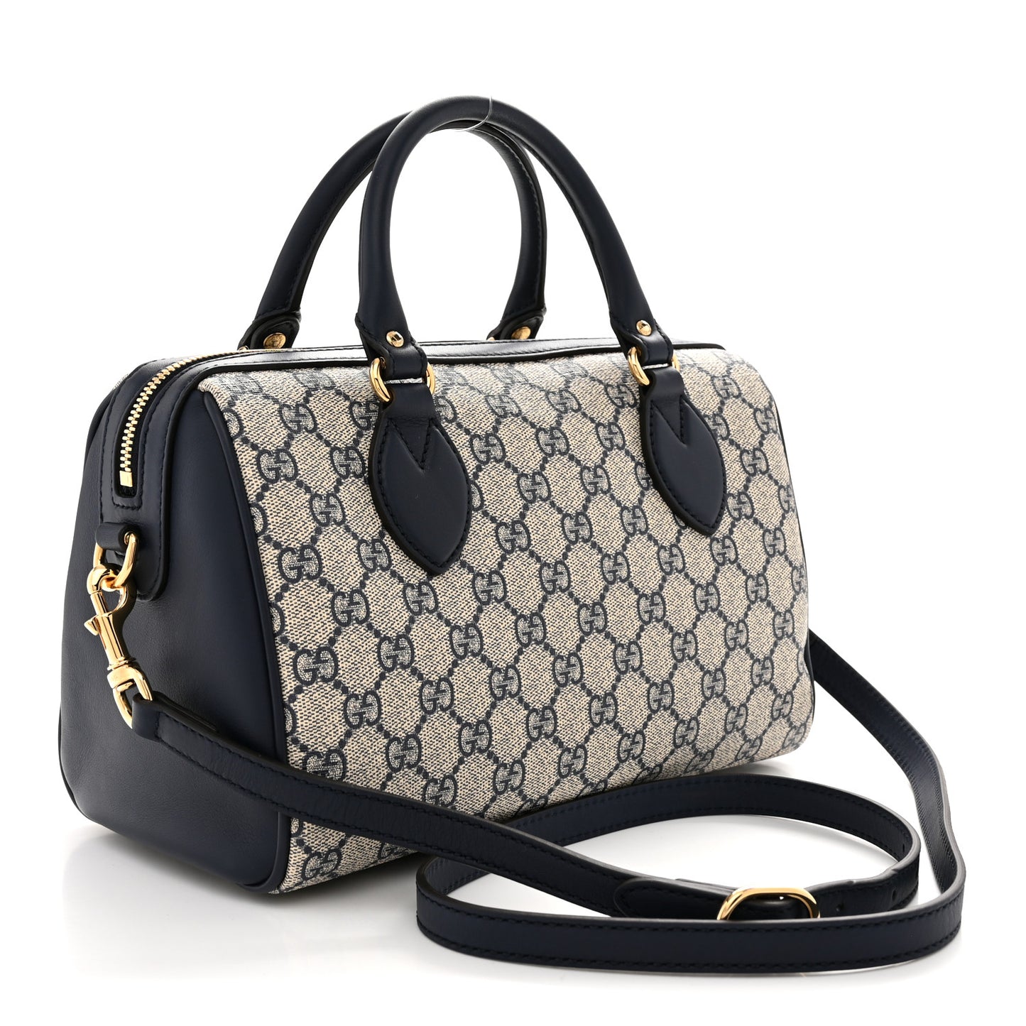 GG Supreme Monogram Small Boston Beige Ebony Blue