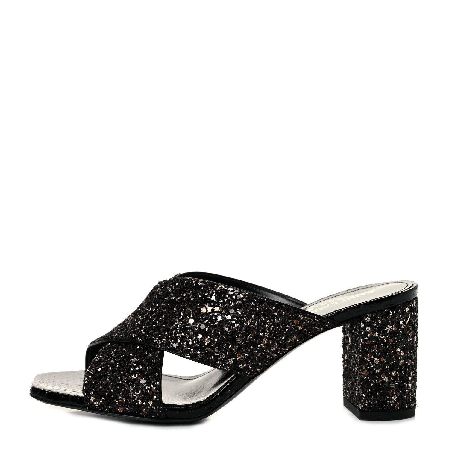 Saint Laurent Glitter LouLou 70 Mule Sandals 36 Black Gold 1 of 9
