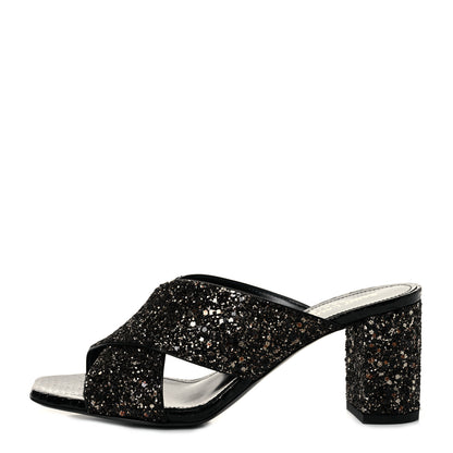 Saint Laurent Glitter LouLou 70 Mule Sandals 36 Black Gold 1 of 9