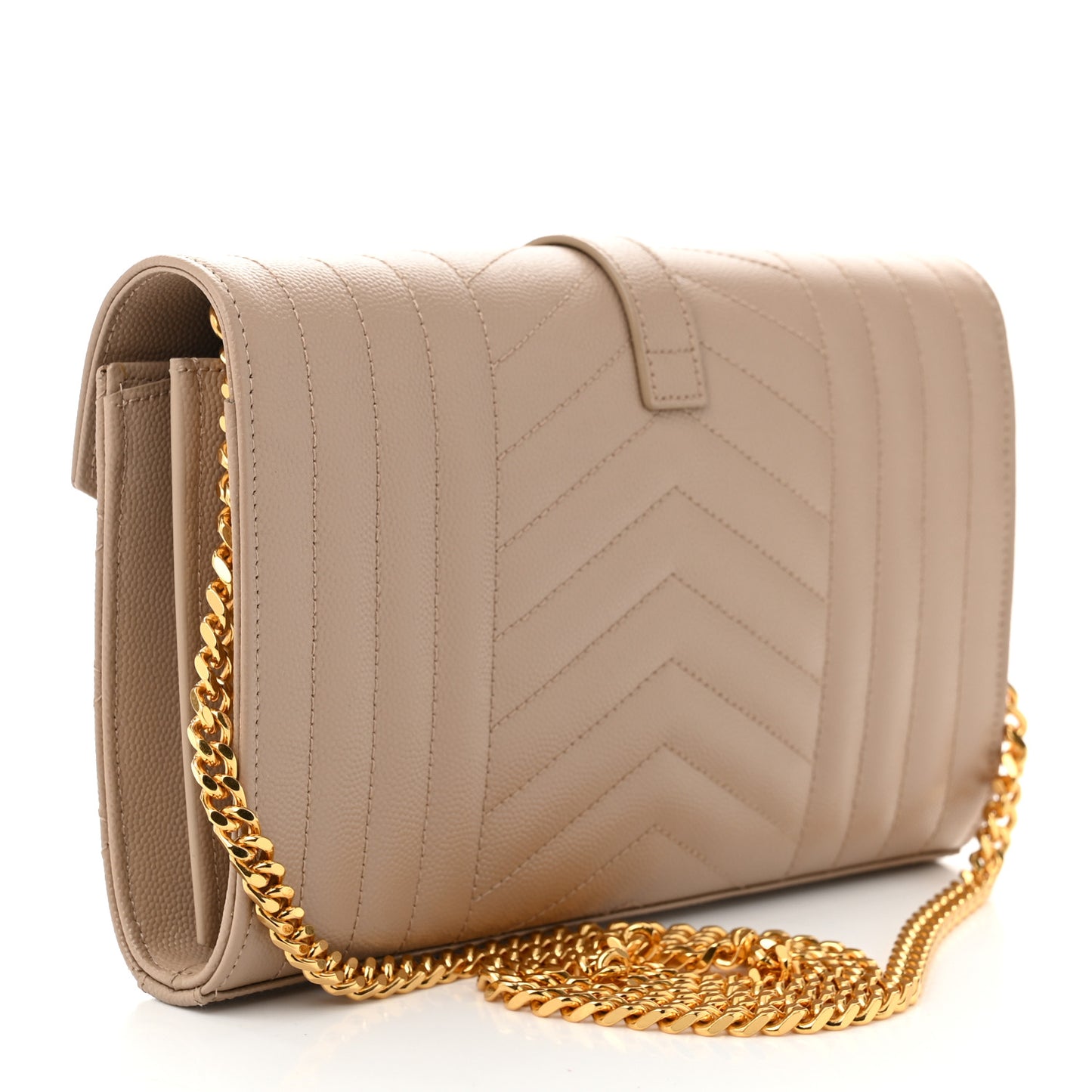 Grain De Poudre Mixed Matelasse Triquilt Monogram Chain Wallet Dark Beige