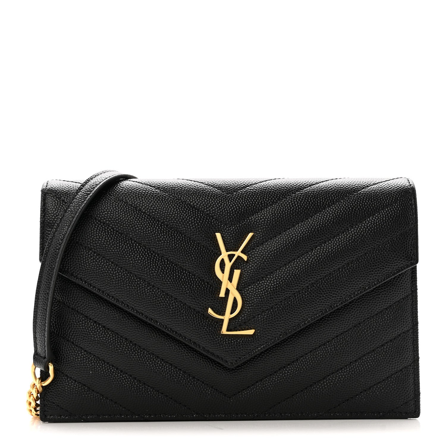 Saint Laurent Grain De Poudre Matelasse Chevron Monogram Envelope Chain Wallet Black 1 of 14