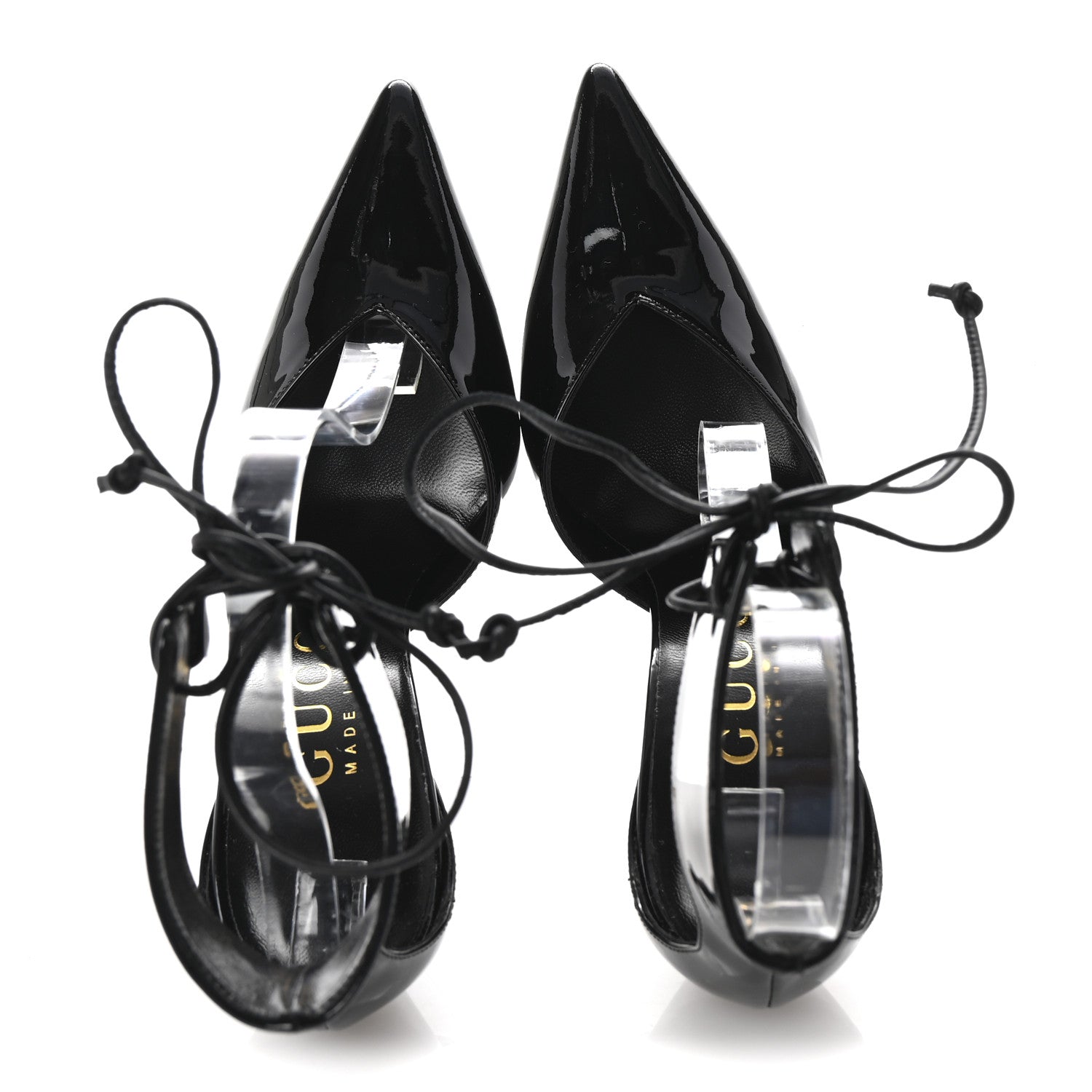 Gucci Vitello Vernice Soft Nappa Priscilla Ankle Cuff Pumps 37.5 Black 2 of 10