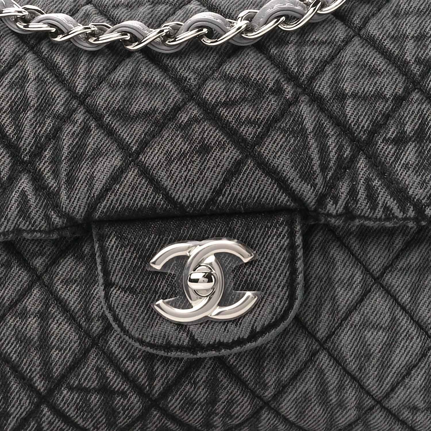 Chanel Denim Quilted Denimpression Flap Grey Black 9 of 11