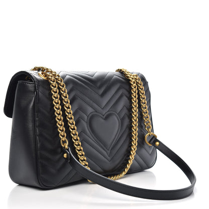 Gucci Calfskin Matelasse Medium GG Marmont Shoulder Bag Black 3 of 11