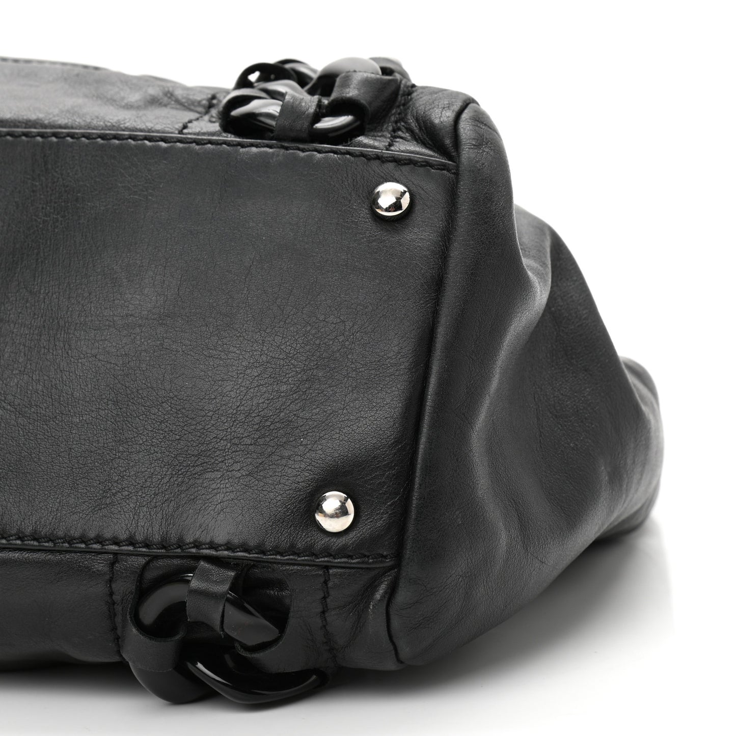 Calfskin Modern Chain Rhodoid East West Tote Black
